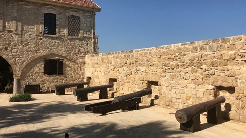 Medieval Canons at the Castle of Larnaca Stock Footage 89581888