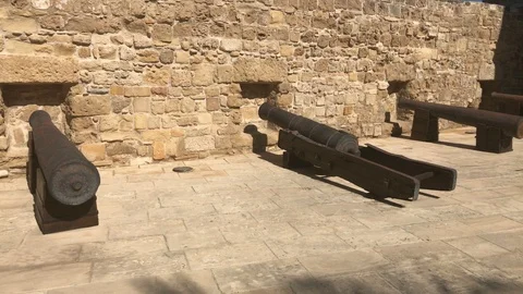 Medieval Canons of Larnaca Castle Stock Footage 89584425