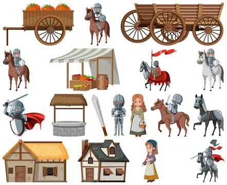 Medieval cartoon characters and objects イラスト素材