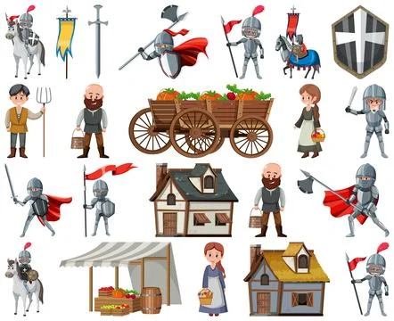 Medieval cartoon characters and objects イラスト素材