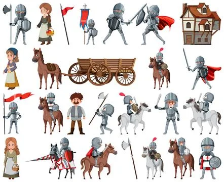 Medieval cartoon characters and objects 스톡 일러스트