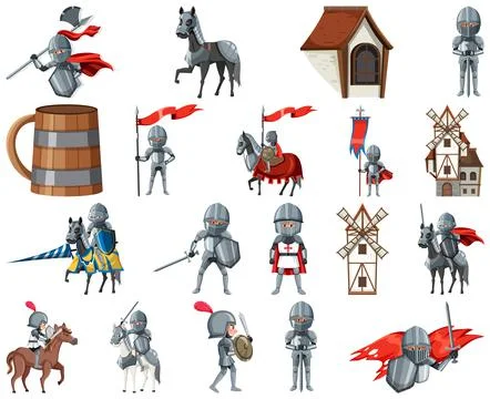 Medieval cartoon characters and objects Stock Illustration
