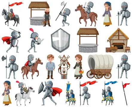 Medieval cartoon characters and objects Illustrazione stock