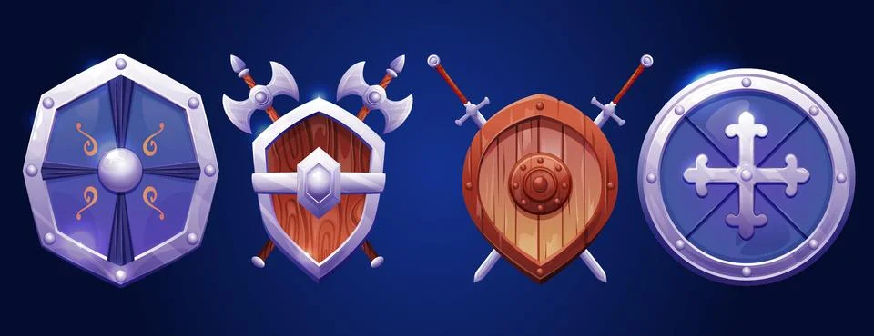 Medieval cartoon shield set Stock Illustration