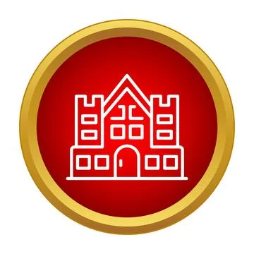Medieval castle building icon on red button Illustrazione stock