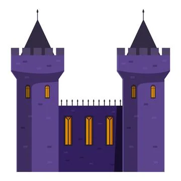 Medieval castle with burning windows standing at night Ilustración de archivo