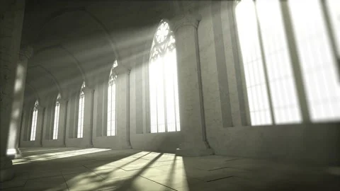 Medieval castle corridor at daylight. Sunlight passing through windows. Vidéo 176835610