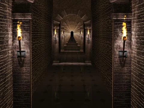 Medieval castle corridor Stock Photos