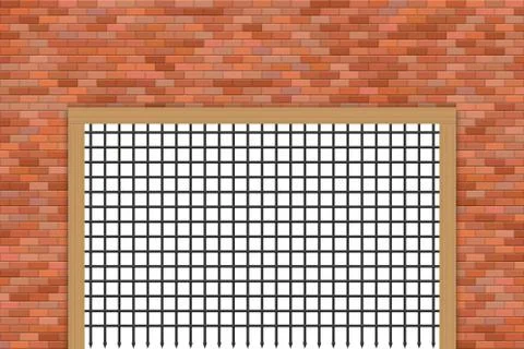 Medieval castle gate and brick wall vector illustration Stock Illustration