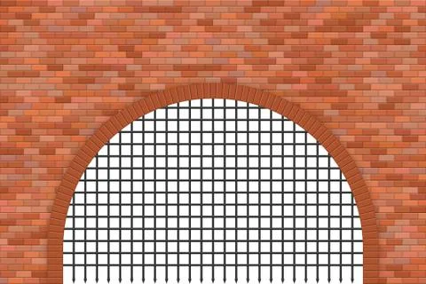 Medieval castle gate and brick wall vector illustration Stock Illustration