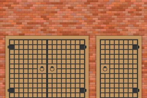 Medieval castle gate and brick wall vector illustration Stock Illustration