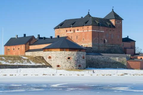 The medieval castle of Hame is a close up on a sunny March day. Hameenlinna Stock Photos