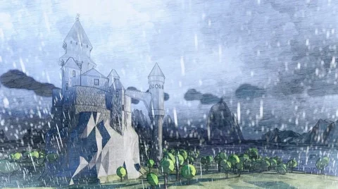 Medieval castle. Hard raining. Clouds fast motion. Stock-Footage 57318821