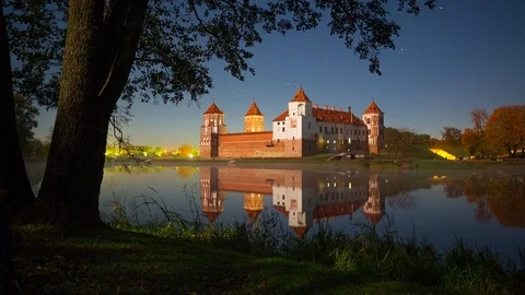Medieval castle in moonlight Stock Footage 111987888