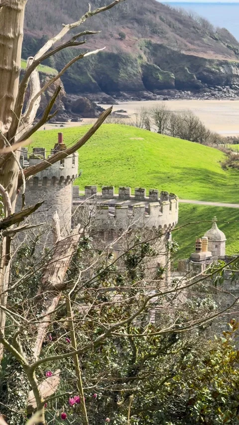 Medieval Castle Overlook Coastal Cliffs Stock Footage 336581207