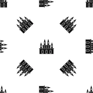 Medieval castle pattern seamless black Stock Illustration