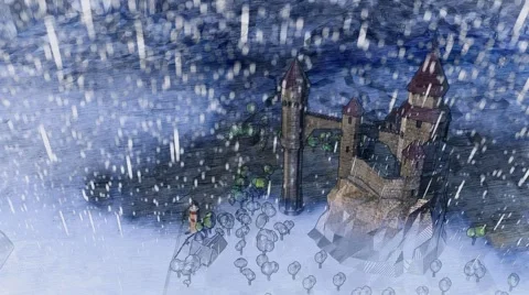 Medieval castle on river coast. Lighthouse. Hard raining. Stock-Footage 57318932