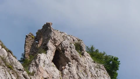 Medieval Castle Ruins on Vrsatec Limestone Cliffs Video stock 343629611