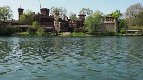 Medieval Castle seen from river Po in Turin Stock Footage 237595227