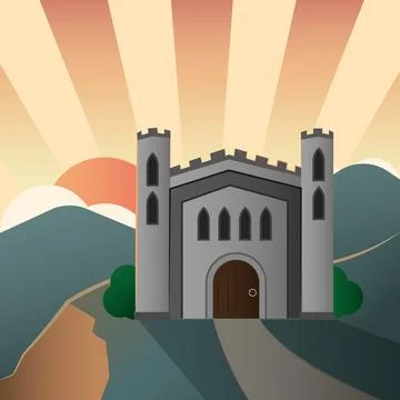 Medieval castle sunset view. Vector Stock Illustration
