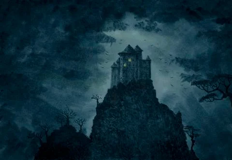 Medieval castle on top of a mountain Stock Illustration