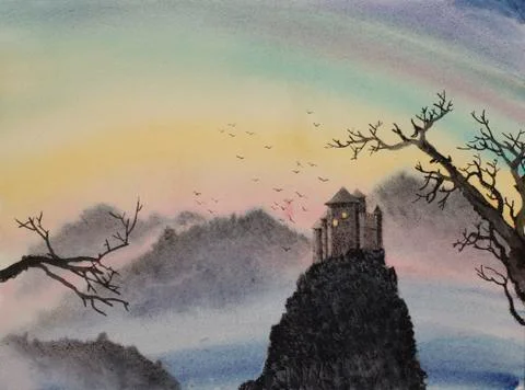 Medieval castle on top of a mountain Stock Illustration