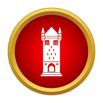 Medieval castle tower icon on red button Ilustración de archivo