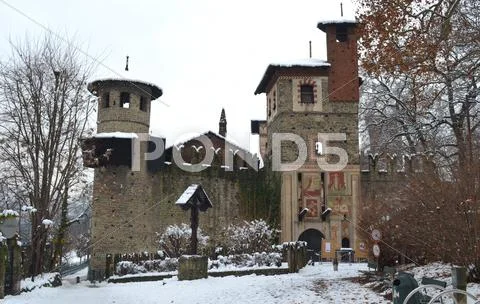 Medieval castle in valentino park, turin Stock Photos