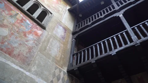 Medieval castle views inside building Stock Footage 104979644