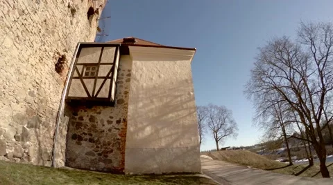 Medieval castle wall in sunny winter day Stock Footage 47014867