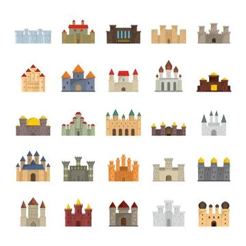 Medieval castles flat icons set vector illustration for design and web Stock Illustration