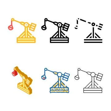 Medieval catapult color icon vector flat variety Stock Illustration