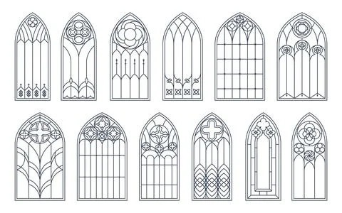 Medieval catholic arch and gothic church windows Stock Illustration