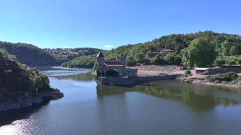 Medieval Chateau de la Roche Castle Aerial Footage Over River in France Stock Footage 325667846