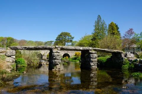 Medieval Clapper Bridge, Devon, England Stock Photos