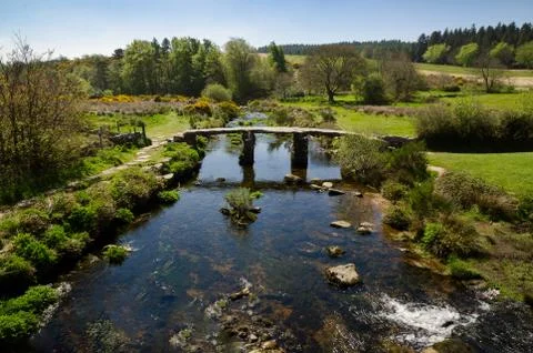Medieval Clapper Bridge, Devon, England Stock Photos