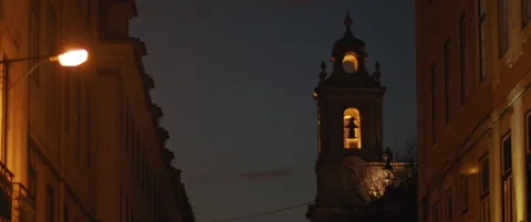 Medieval clock tower at night Stock Footage 150835122