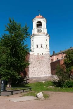 Medieval Clock Tower in Vyborg. Leningrad Region. Russia Stock Photos