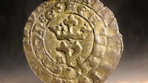 Medieval coin hidden by smoke Stockbeeldmateriaal 333609580