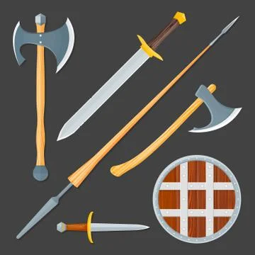 Medieval cold weapon illustration set. Stock Illustration