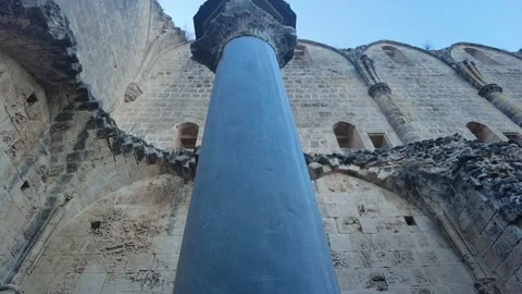 Medieval column inside the historic cathedral and historical ruins. Stock Footage 232443579