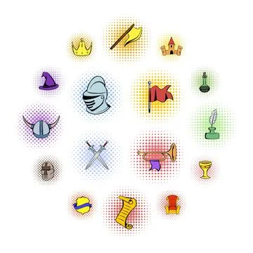 Medieval comics icons set Stock-Illustration