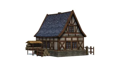 Medieval cottage in front view - isolated on white background Иллюстрация