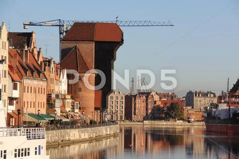 Medieval crane of gdansk Stock Photos