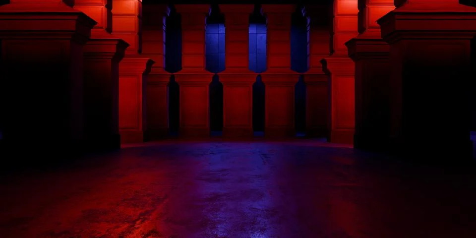 Medieval Crypt Underground Massive Concrete Cement Blocks Pillars Hallway R.. Ilustración de archivo