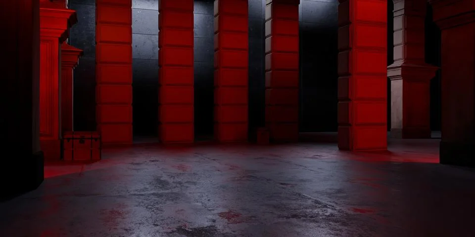 Medieval Crypt Underground Massive Concrete Cement Blocks Pillars Hallway R.. Ilustración de archivo