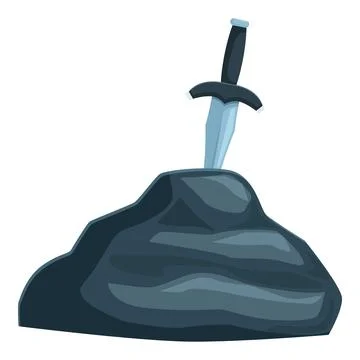 Medieval dagger stuck in stone on white background Stock Illustration