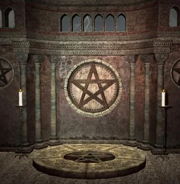 Medieval dark chamber with a pentacle Stock Illustration