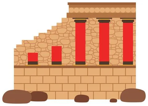 Medieval dilapidated castle with column. Old town in greece. Historical building Ilustración de archivo