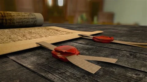 Medieval document stamp with seal of red wax Stock Footage 151903974